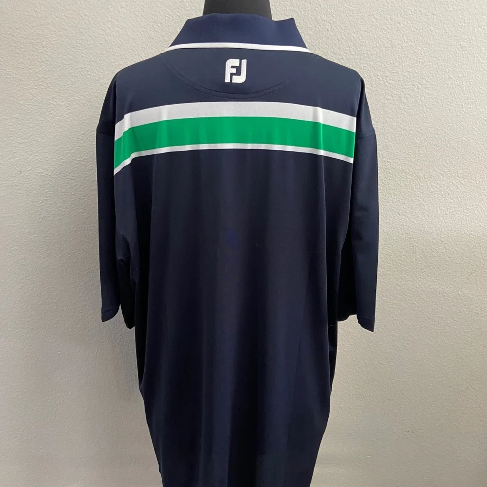 FootJoy Mens XL Navy Blue Green‎ Striped Golf Polo Shirt Performance Outdoor